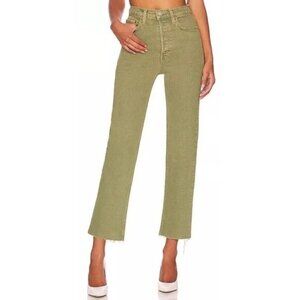 Re/Done Revolve‎ 70s Ultra High Rise Stove Pipe Washed Sage Raw Hem Jeans NEW
